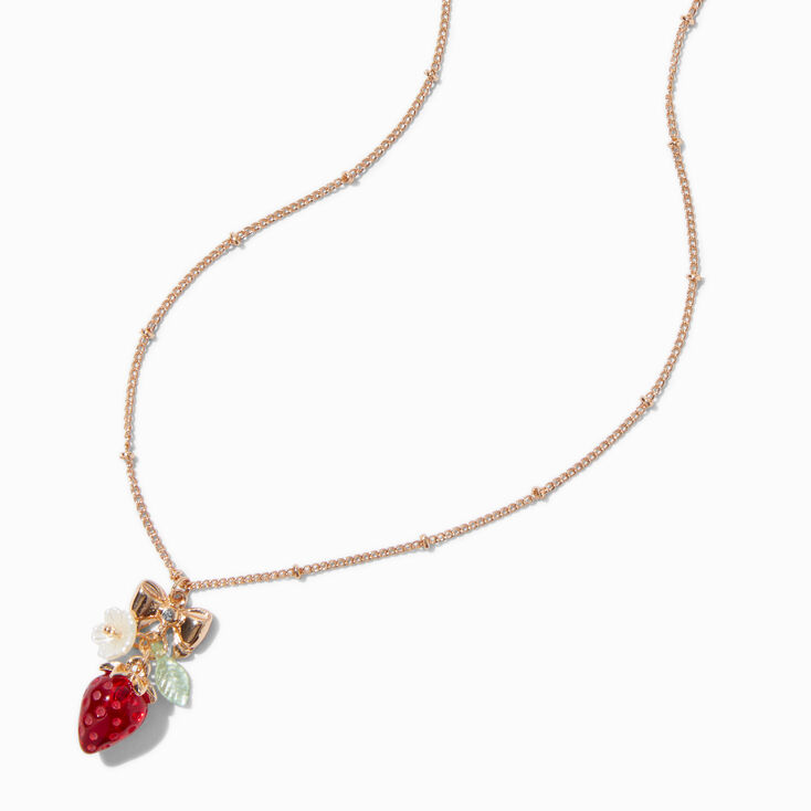 Gold-tone Strawberry Charm Pendant Necklace,