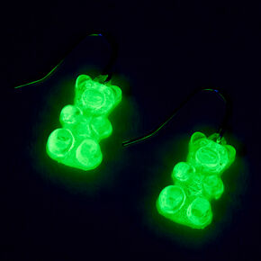 Green Glow  in the Dark Gummy Bear 0.5&quot; Drop Earrings,