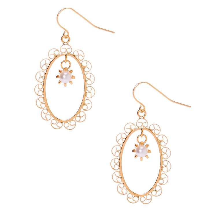 Gold 1.5&quot; Filigree Frame Drop Earrings,
