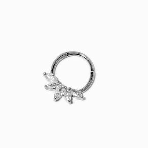 Silver-tone Stainless Steel Cubic Zirconia 16G Flower Clicker Hoop Daith Earring,