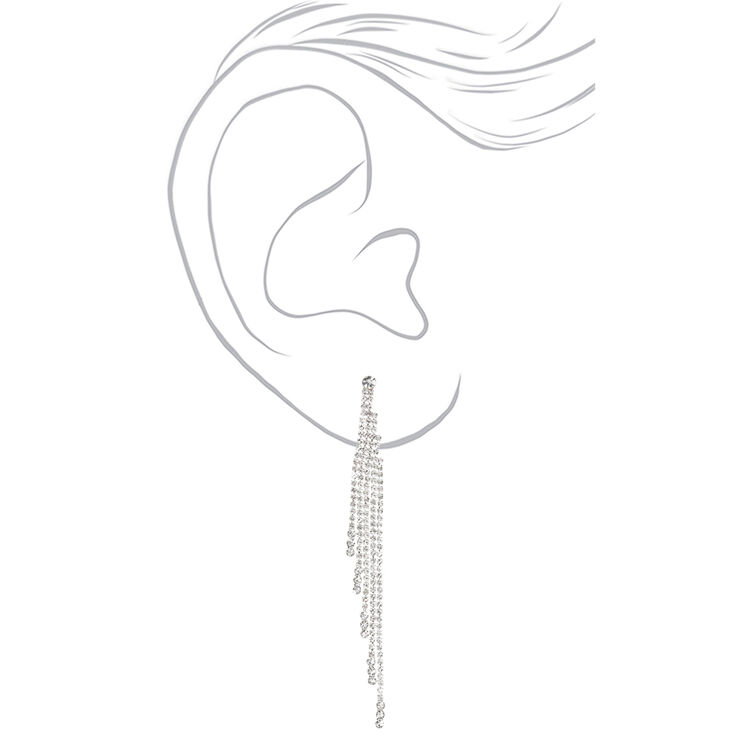 Silver Rhinestone 4&quot; Fringe Drop Earrings,