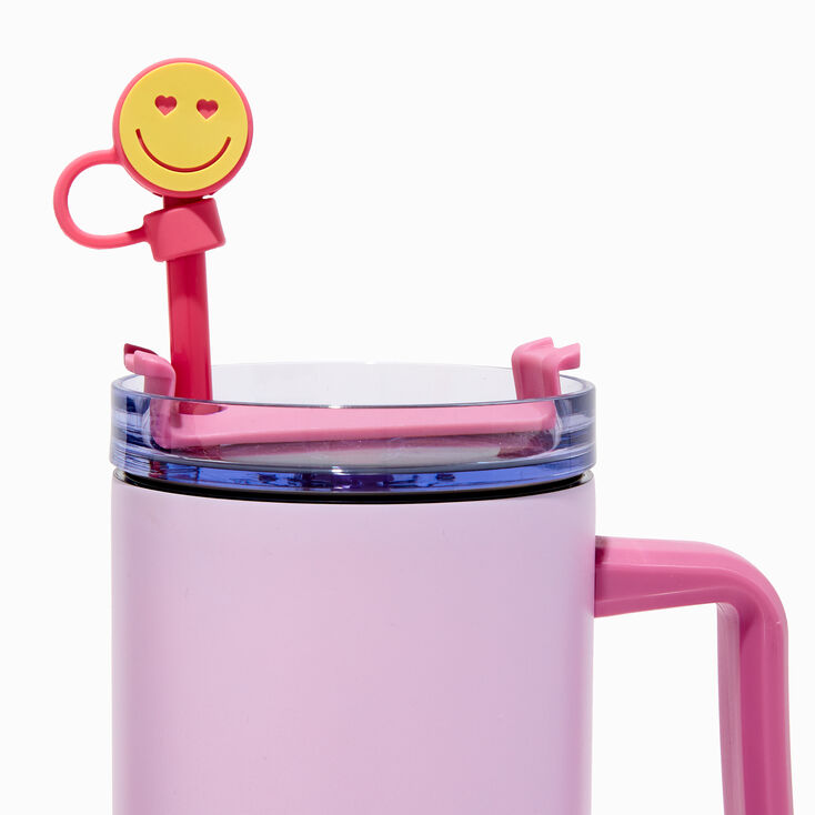 Happy Face &amp; Rainbow Heart Straw Covers - 2 Pack,