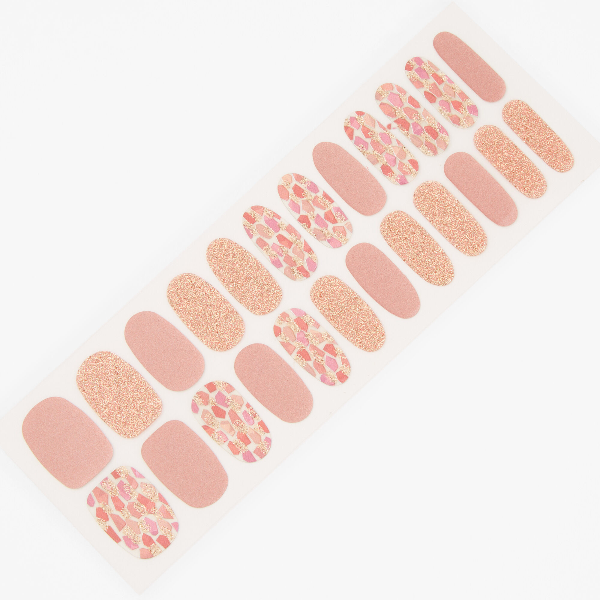 Rose Gold Shattered Glass Vegan Nail Wraps Set - 24 Pack,