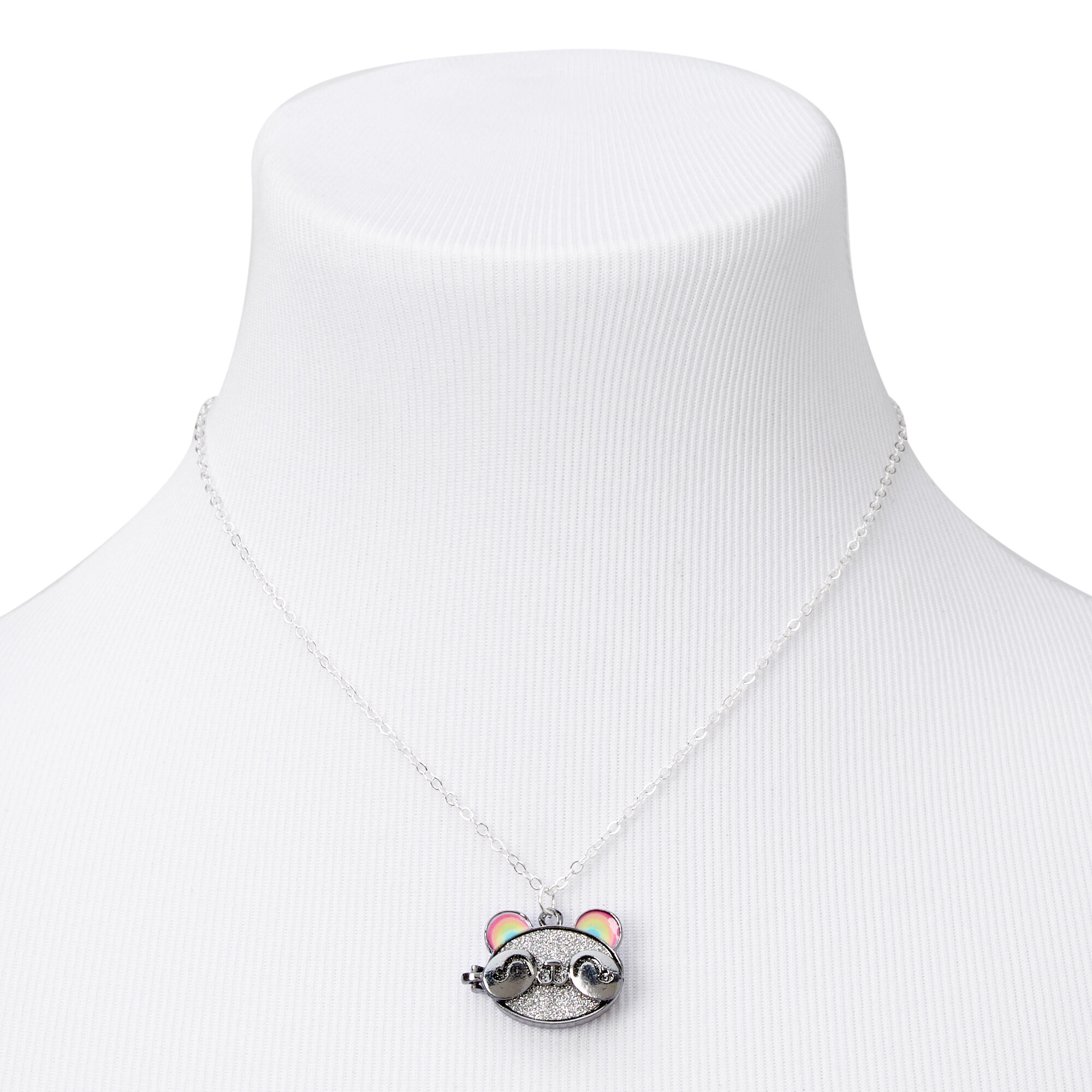 Silver Rainbow Panda Locket Necklace,