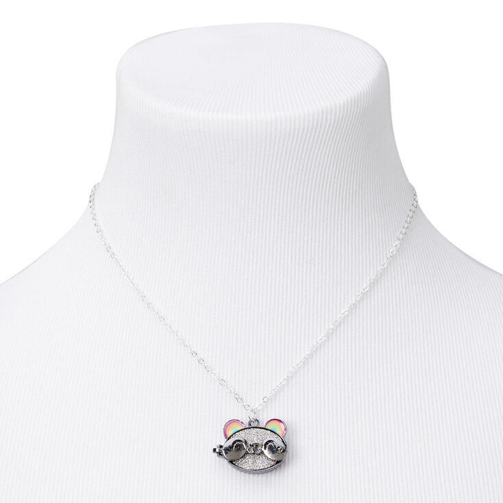Silver Rainbow Panda Locket Necklace,