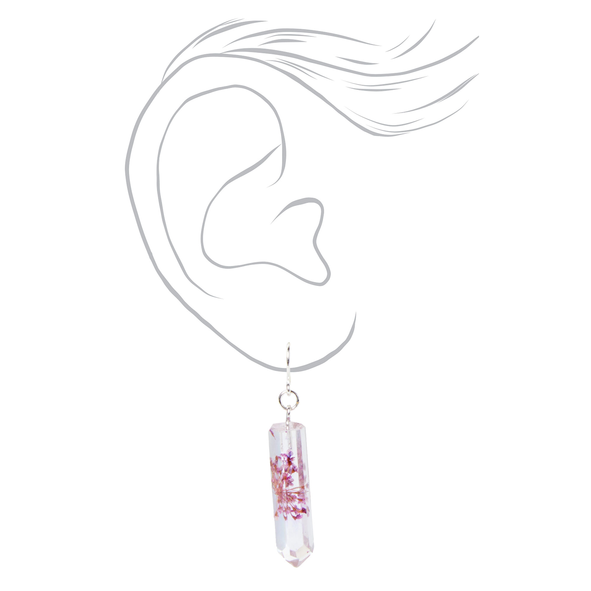 Silver 1'' Purple Flower Mystical Gem Drop Earrings,