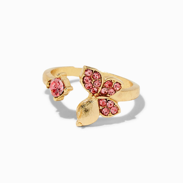 Pink Crystal Butterfly Ring Set - 6 Pack ,