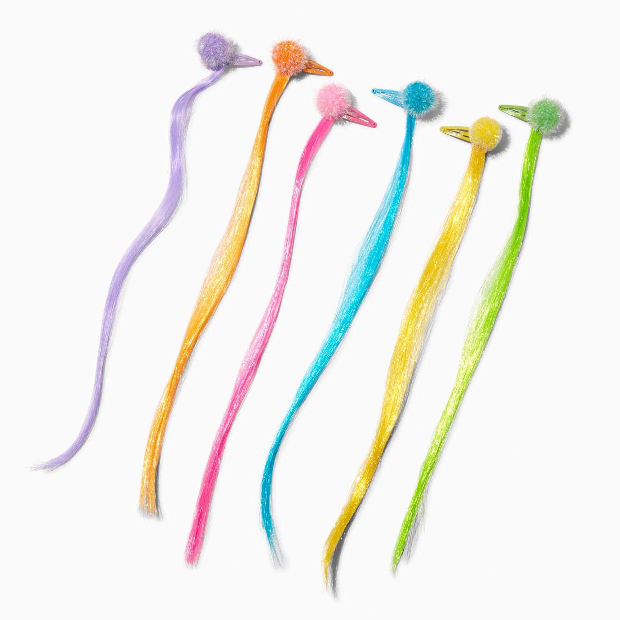 View Claires Bright Pom Faux Hair Snap Clips 6 Pack information