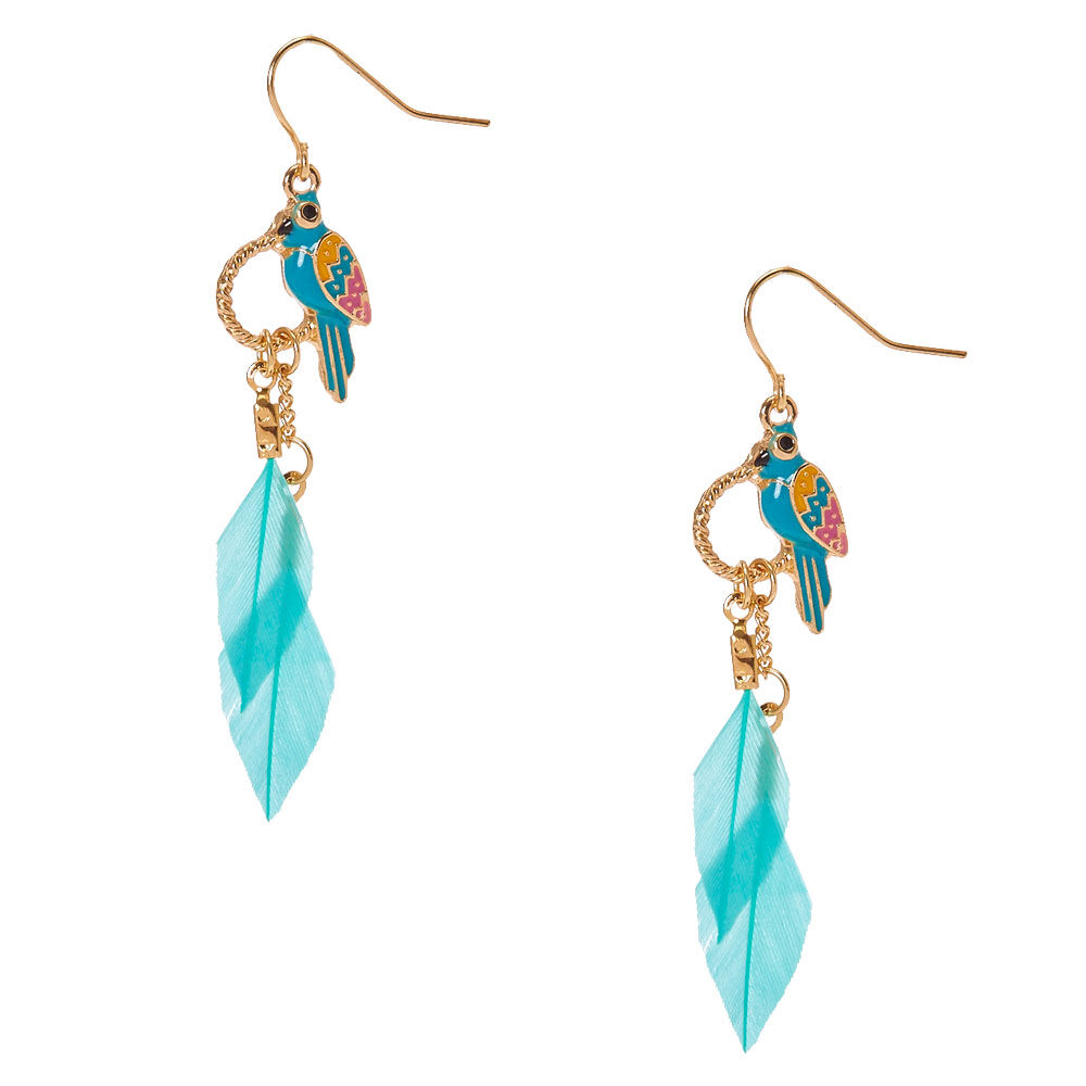 Turquoise Parrot Feather Drop Earrings