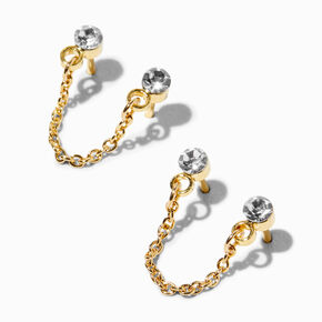 18K Gold Plated Crystal Connector Stud Earrings,