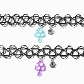 Best Friends Mushroom UV Color-Changing Tattoo Choker Necklaces - 2 Pack,
