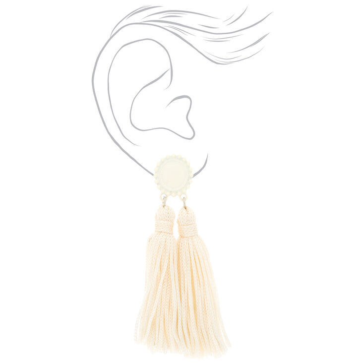 3&quot; Double Tassel Drop Earrings - White,
