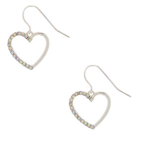 Silver 1&quot; Embellished Crystal Heart Drop Earrings,