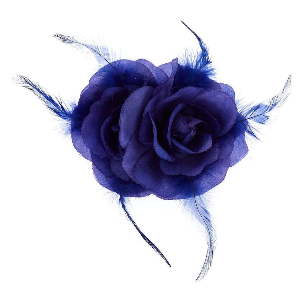 Double Rose Hair Flower Clip Royal Blue