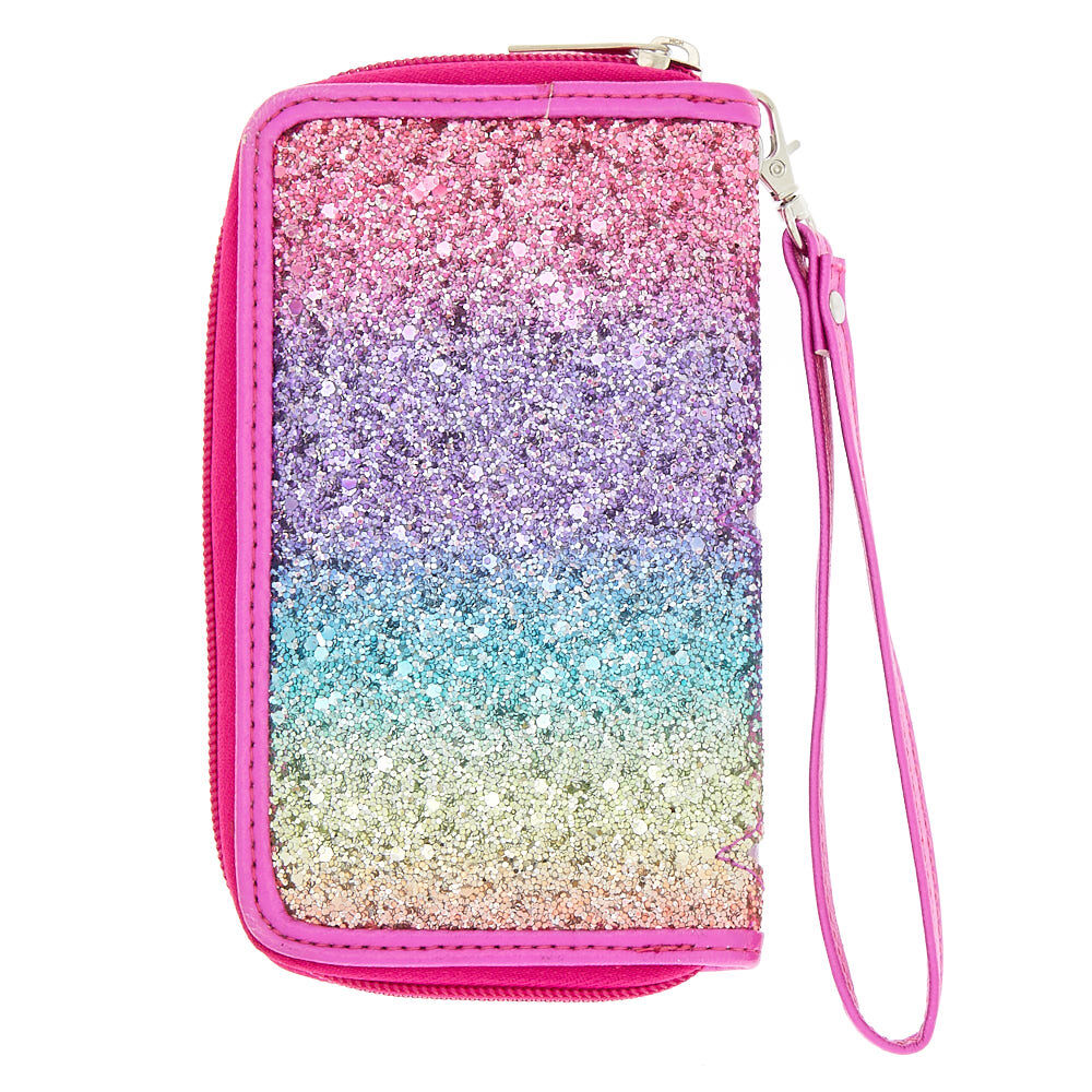 Pochette poignet à paillettes et étoiles fuchsia,