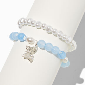 Ensemble de bracelets perl&eacute;s iridescents bleus - Lot de 2,