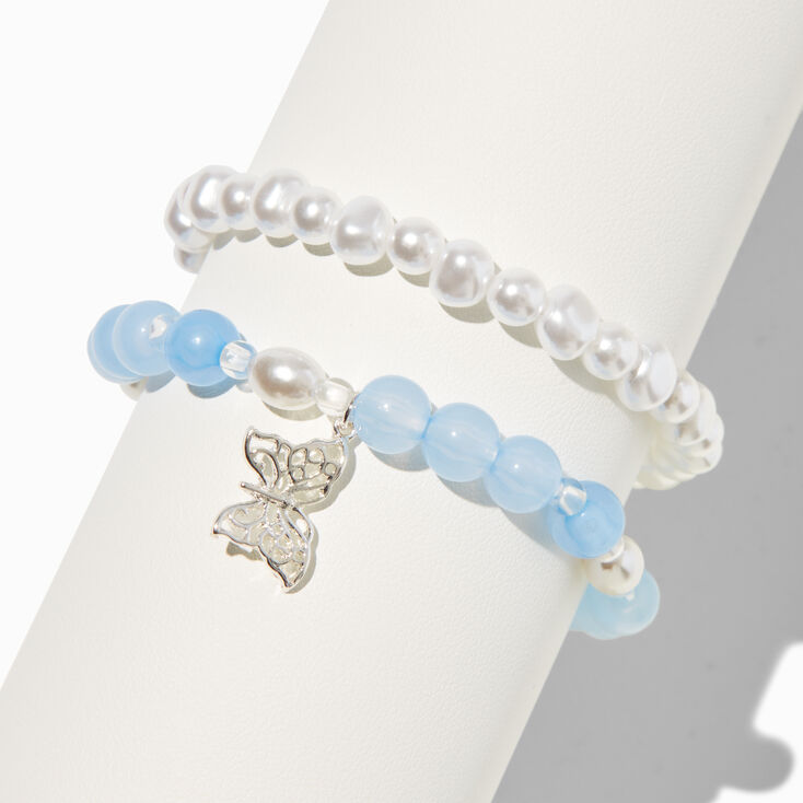 Blue Iridescent Bead Bracelet Set - 2 Pack