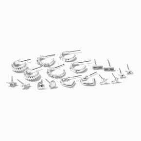 Silver-tone Crystal Mixed Motif Earring Stackables Set - 9 Pack,