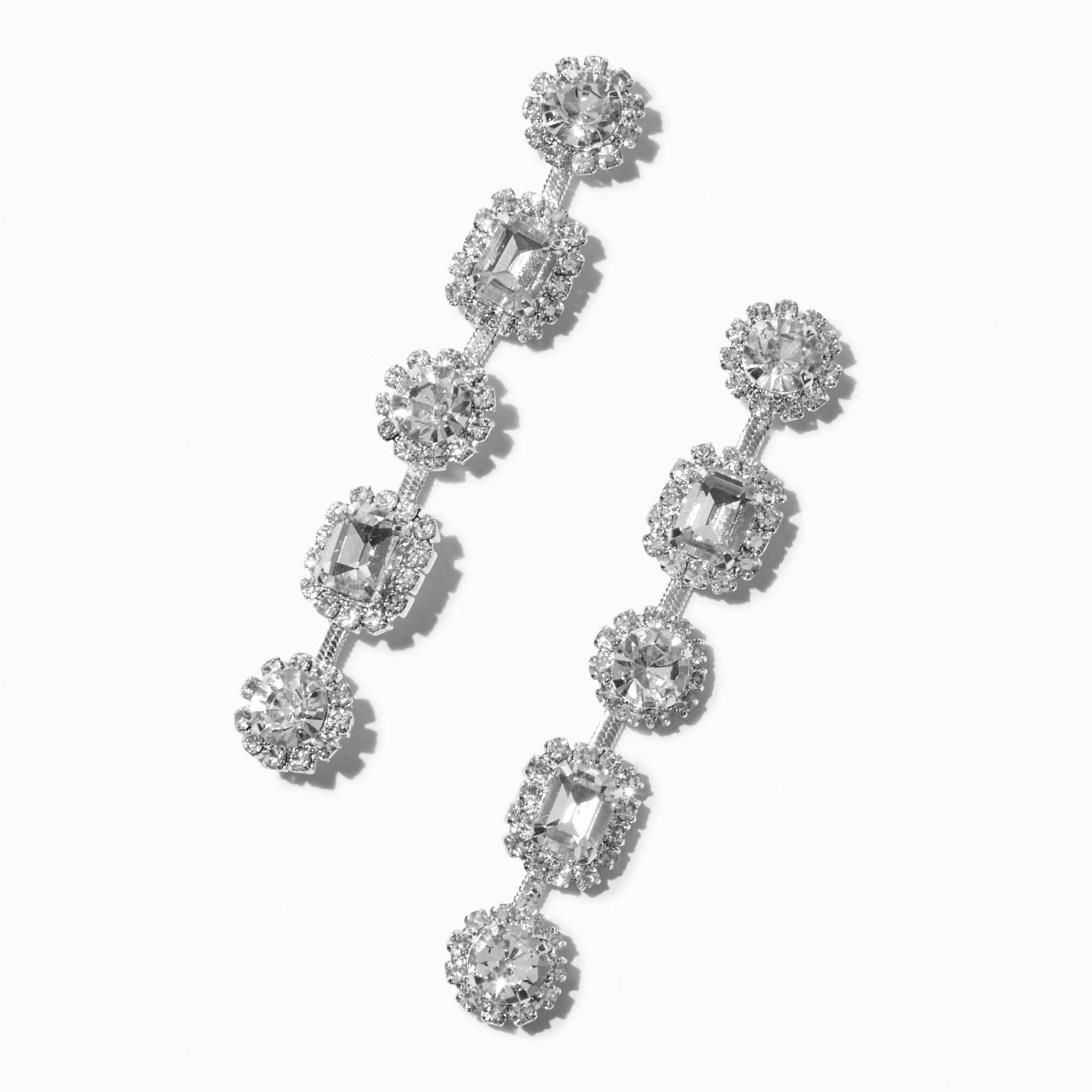 View Claires Tone Rhinestone Snake Chain 3 Linear Drop Earrings Silver information