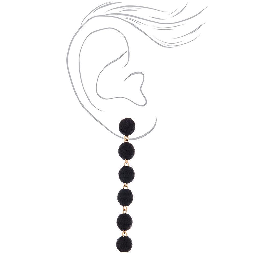 3" Thread Wrapped Ball Drop Earrings - Black,