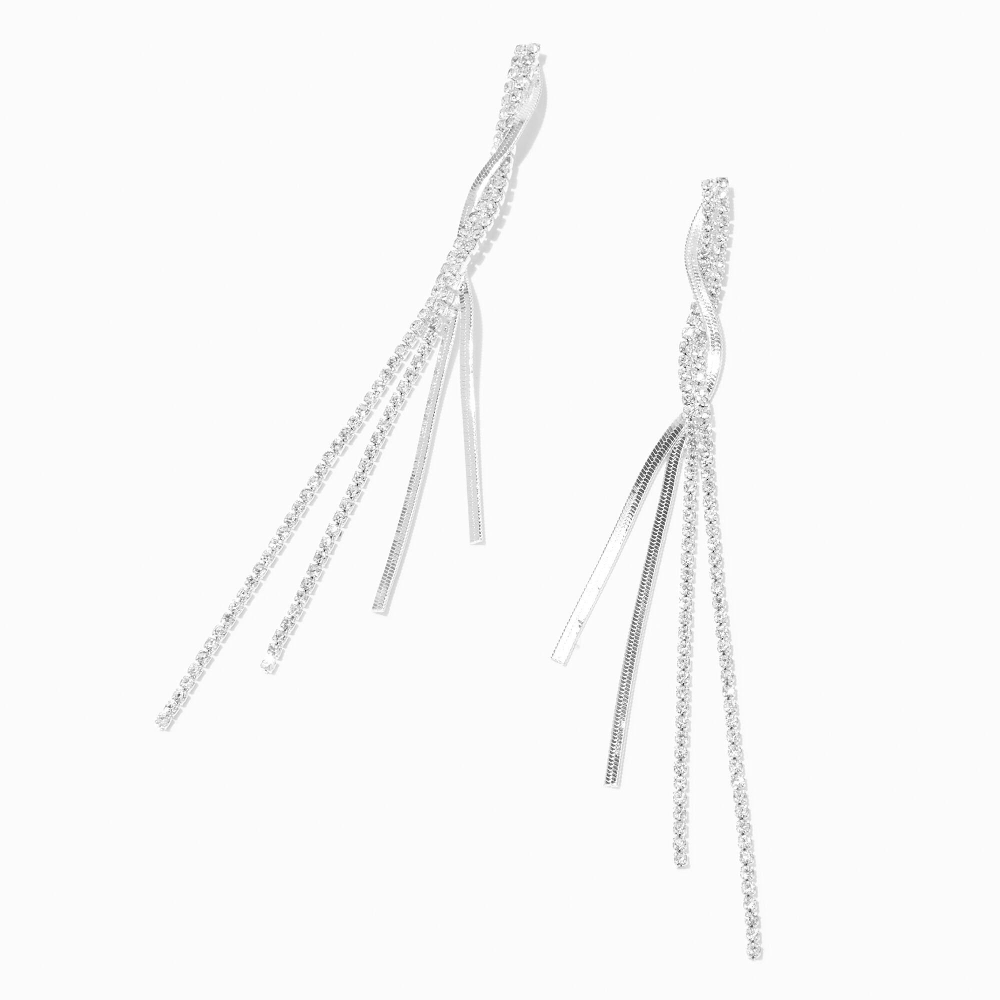 View Claires Tone Herringbone Twist 4 Linear Drop Earrings Silver information