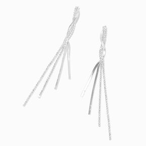 Silver-tone Herringbone Twist 4&quot; Linear Drop Earrings,