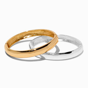Mixed Metal Double Stack Bangle Set - 2 Pack ,