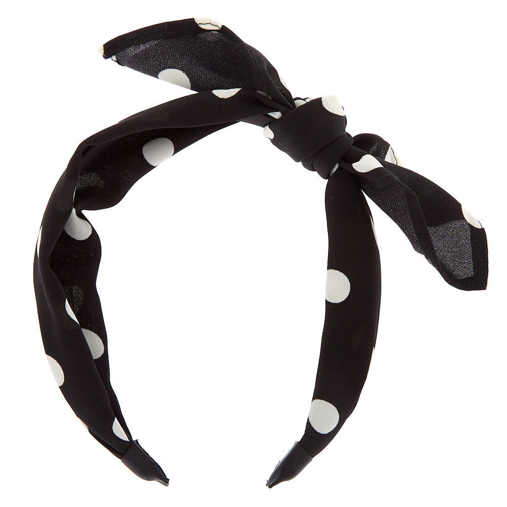 Black & White Polka Dot Bow Headband,