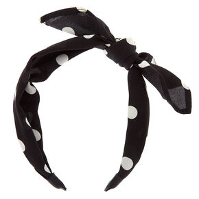 Polka Dot Bow Headband - Black,