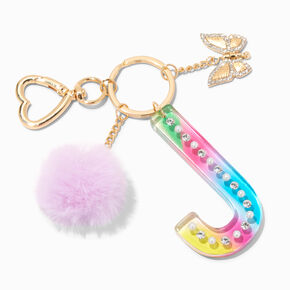 Butterfly &amp; Rainbow Initial Keychain - J,