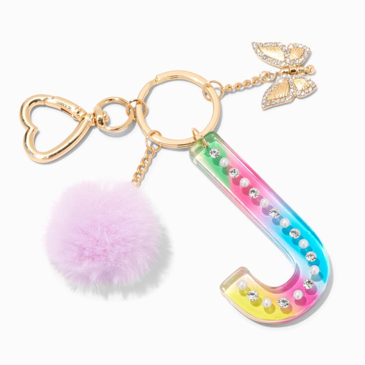 Butterfly &amp; Rainbow Initial Keychain - J,