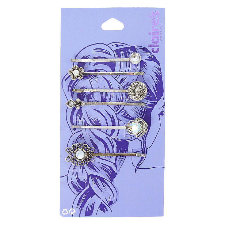 Silver Iridescent Stone Hair Pins 6 Pack Claire S