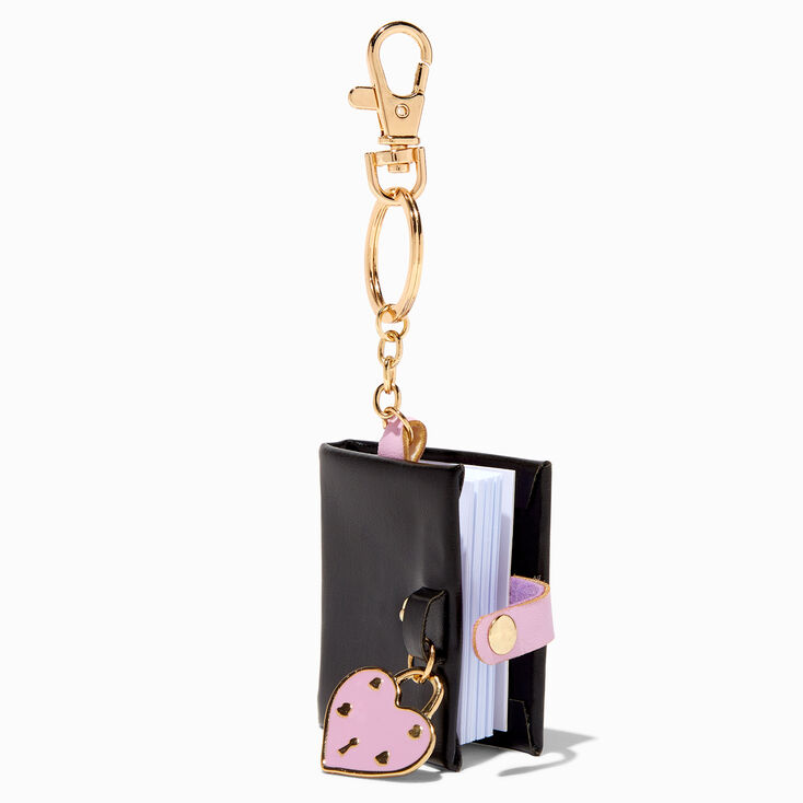 Purple Heart Charm Black Mini Diary Keychain,