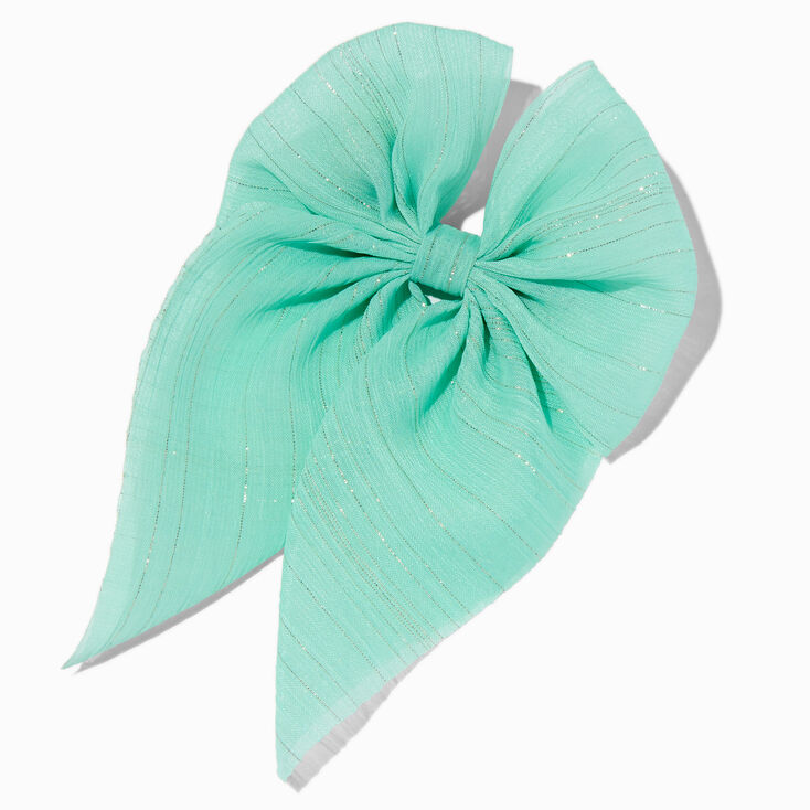 Teal Chiffon Bow Barrette Hair Clip,