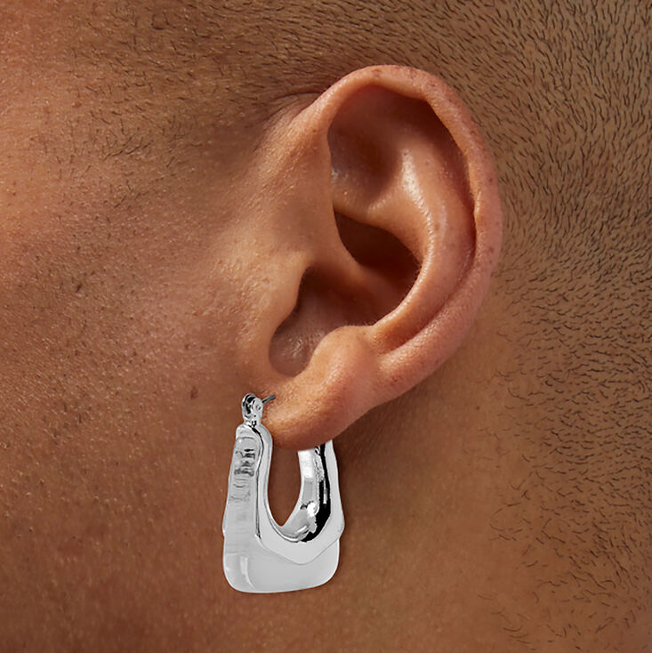 Silver-tone Clear Acrylic Square Oblong Hoop Earrings,