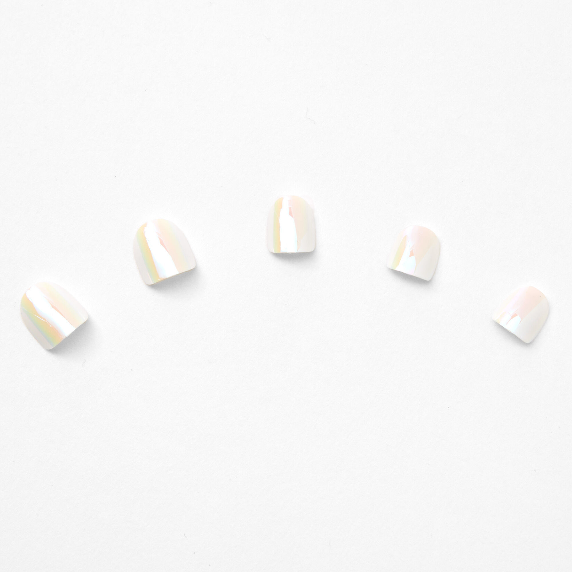Claire's Club White Holographic Square Press On Vegan Faux Nail Set - 10 Pack,