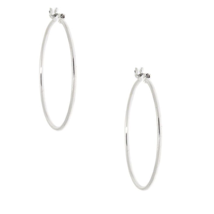 Silver 40MM Hinge Hoop Earrings | Claire's
