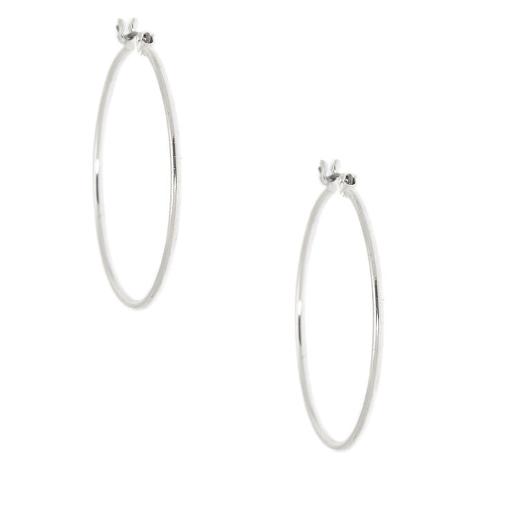 Silver 40MM Hinge Hoop Earrings,