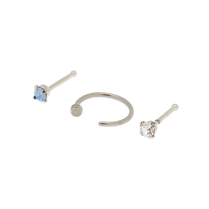 Silver 20G Cloudy Stone Nose Studs + Ring - 3 Pack,