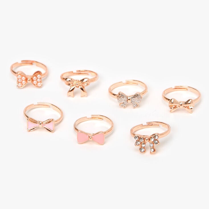 Claire&#39;s Club Heart Box Bow Rings - Pink, 7 Pack,