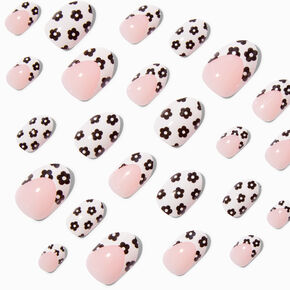 Black &amp; White Daisy French Tip Stiletto Press On Faux Nail Set - 24 Pack,