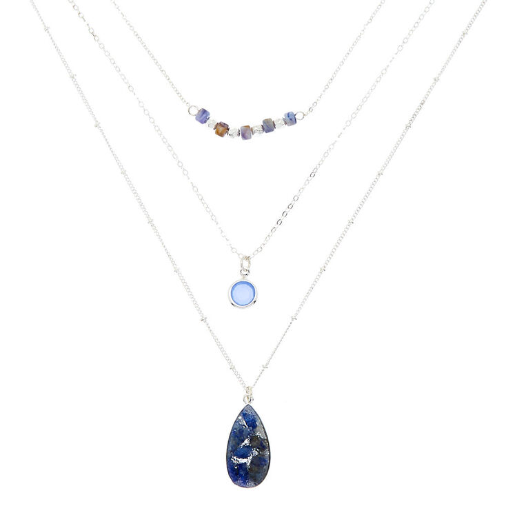 Silver Druzy Bead Multi Strand Necklace,