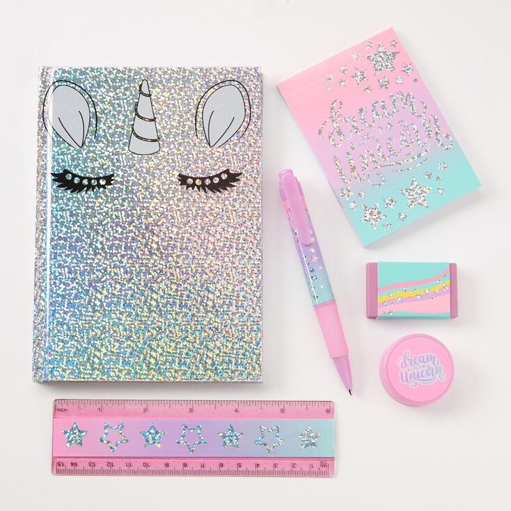 Pastel Ombre Glitter Unicorn Stationary Set,