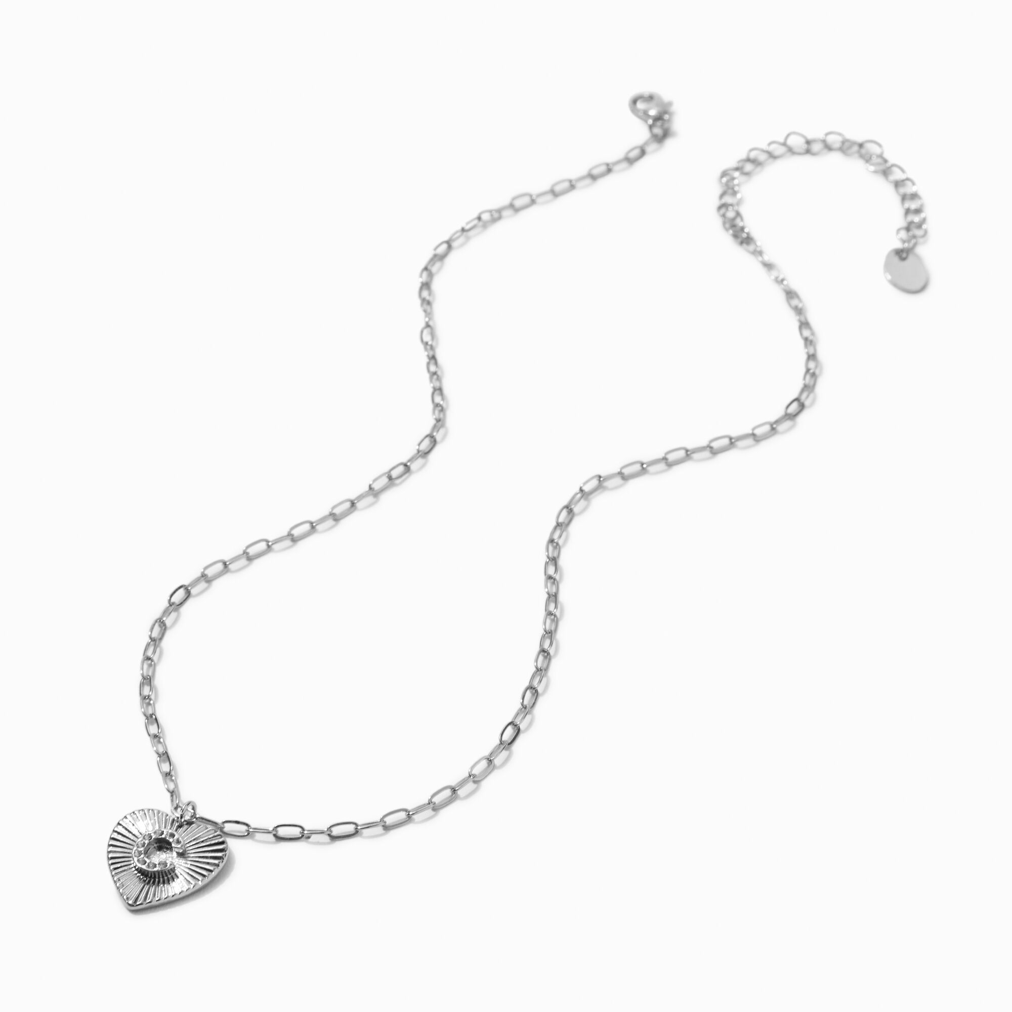 Silver-tone Radiant Heart Initial Pendant Necklace - C,