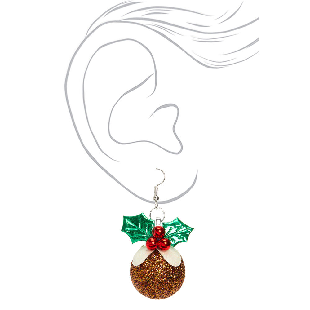 Silver 1.5" Christmas Pudding Drop Earrings,