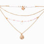 Gold Sand Dollar Pendant Multi-Strand Necklace,