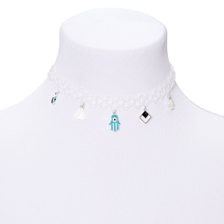 Hamsa Tattoo Choker Necklace - White,