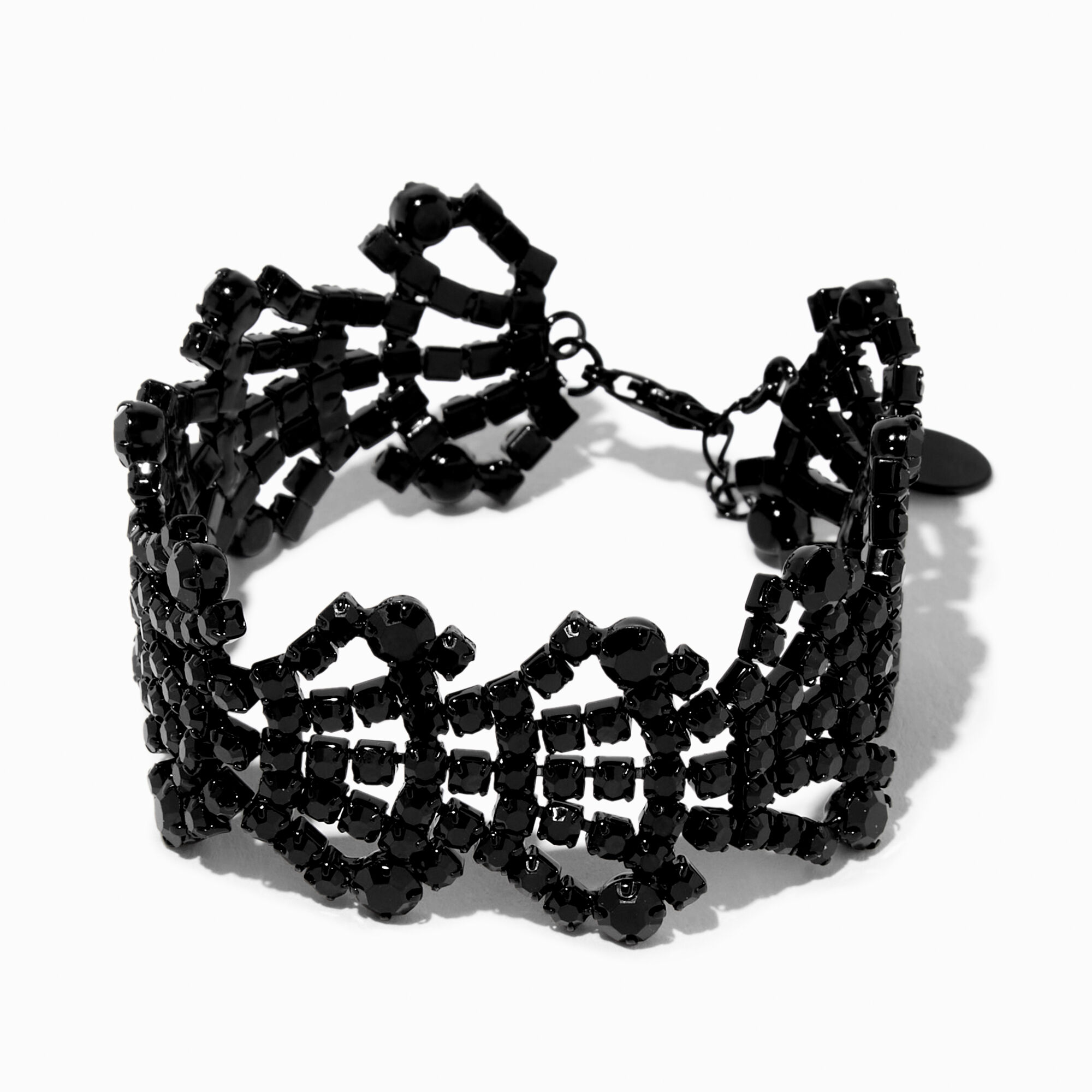 Claire's Bracelet de caractère éventail strass noir