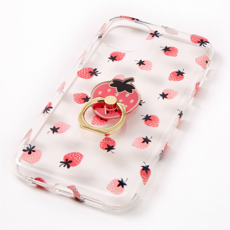 Strawberry Ring Holder Protective Phone Case - Fits iPhone 11,