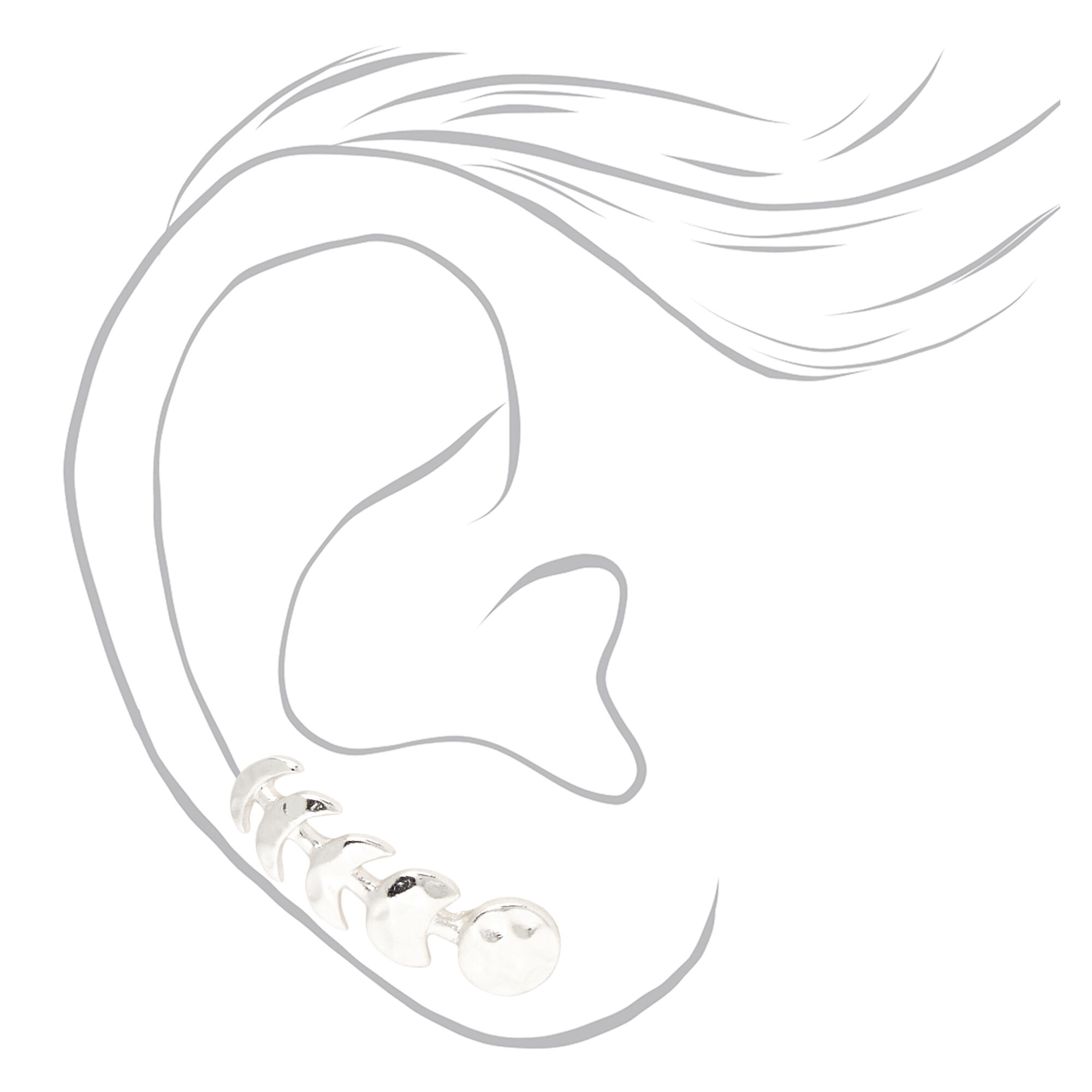 Silver Moon Phases Ear Crawler Earrings,